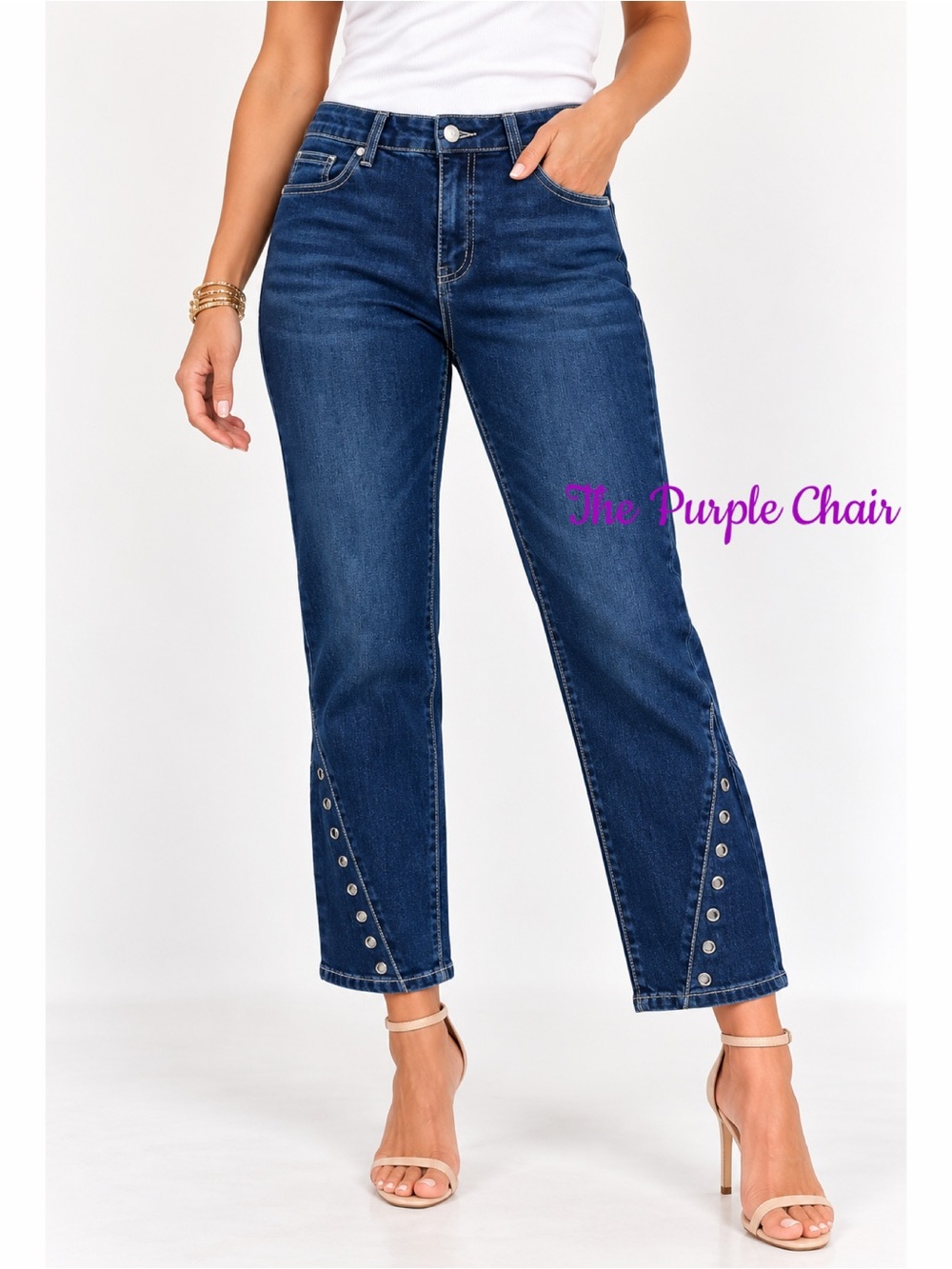 NWT Dark Wash Mid-Rise Straight Leg Grommet Hem Ankle Jeans 6
